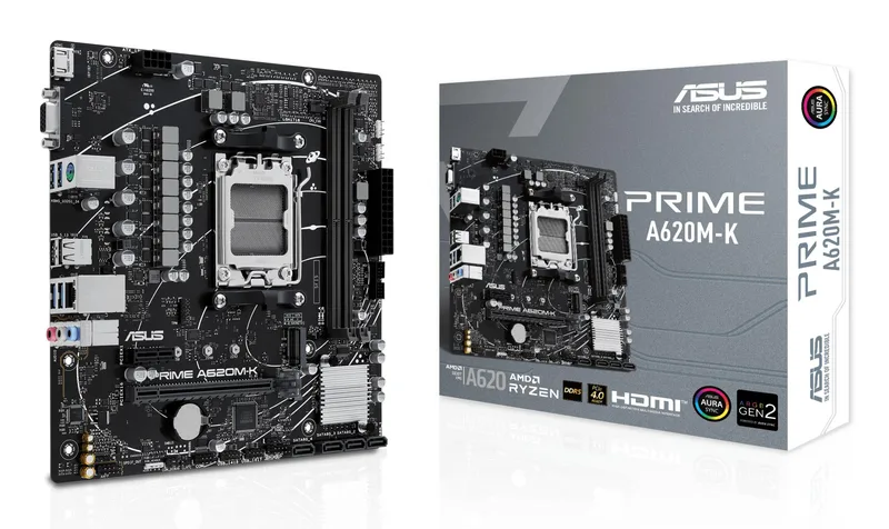 Mainboard|ASUS|AMD A620|Micro-ATX|Memory DDR5|Memory slots 2|1xPCI-Express 3.0 1x|1xPCI-Express 4.0 16x|1xM.2|1x15pin D-sub|1xHDMI|2xUSB 2.0|4xUSB 3.2|1xPS/2|1xRJ45|3xAudio port|PRIMEA620M-K