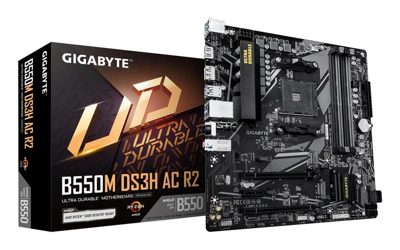 Mainboard|GIGABYTE|AMD B550|Socket AM4|micro ATX|RAM DDR4-SDRAM|4xSlots|Wi-Fi Yes|Bluetooth Yes|2xNumber of M.2 (M) slots|GIGABYTE B550M DS3H AC R2|B550MDS3HACR2