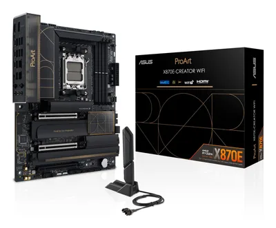 Mainboard|ASUS|AMD X870E|SAM5|ATX|Memory DDR5|Memory slots 4|3xPCI-Express 4.0 16x|2xPCI-Express 5.0 16x|4xM.2|1xHDMI|1xDisplayPort|1xUSB 2.0|7xUSB 3.2|3xUSB-C|1xRJ45|3xAudio port|PROARTX870E-CREATORWIFI