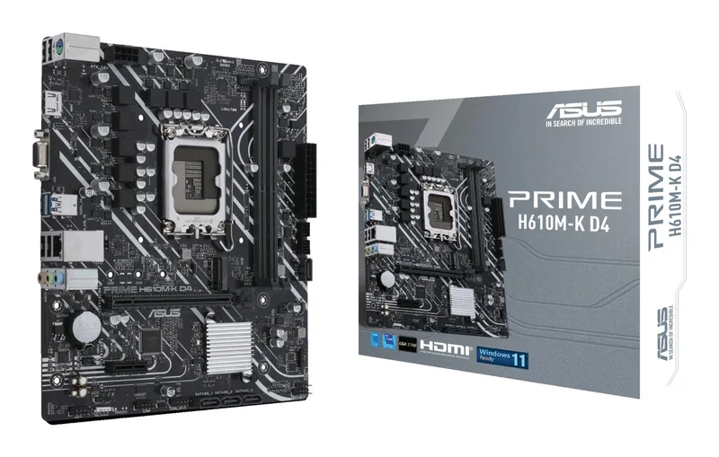 Mainboard|ASUS|Intel H610|LGA1700|MicroATX|Memory DDR4|Memory slots 2|1xPCI-Express 3.0 1x|1xPCI-Express 4.0 16x|1xM.2|1x15pin D-sub|1xHDMI|2xAudio-In|1xAudio-Out|4xUSB 2.0|2xUSB 3.2|1xPS/2|1xRJ45|PRIMEH610M-KD4