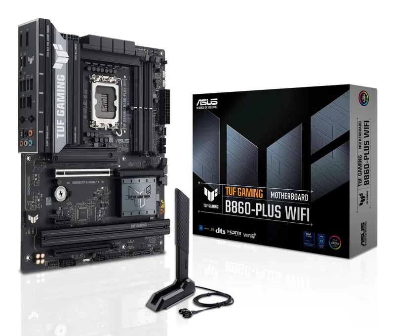 Mainboard|ASUS|Intel B860 Express|LGA1851|ATX|Memory DDR5|Memory slots 4|1xPCI-Express 4.0 1x|1xPCI-Express 4.0 16x|1xPCI-Express 5.0 16x|3xM.2|1xHDMI|1xDisplayPort|2xUSB 2.0|3xUSB 3.0|2xUSB 3.2|1xUSB-C|1xOptical S/PDIF|1xRJ45|5xAudio port|TUFGAMINGB860-PLUSWIFI