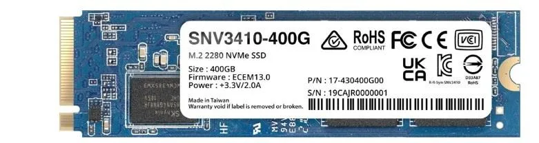 SSD|SYNOLOGY|SNV3400|400GB|M.2|PCIE|NVMe|Write speed 750 MBytes/sec|Read speed 3000 MBytes/sec|TBW 491 TB|MTBF 1800000 hours|SNV3410-400G