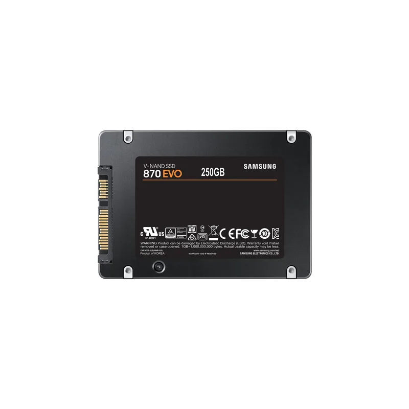SSD|SAMSUNG|870 EVO|250GB|SATA|MLC|Write speed 530 MBytes/sec|Read speed 560 MBytes/sec|2,5"|TBW 150 TB|MTBF 1500000 hours|MZ-77E250B/EU