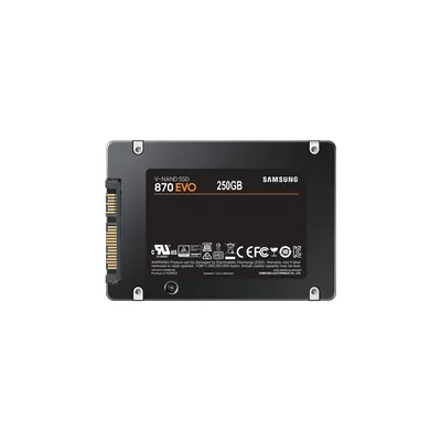SSD|SAMSUNG|870 EVO|250GB|SATA|MLC|Write speed 530 MBytes/sec|Read speed 560 MBytes/sec|2,5"|TBW 150 TB|MTBF 1500000 hours|MZ-77E250B/EU