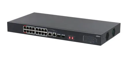 Switch|DAHUA|S3218-16ET-135|Switch type Unmanaged|Switch layer L2|Rack mounting Yes|Stackable Yes|Form factor 1U|16xRJ-45 ports|RJ-45 Ports Type Gigabit Ethernet (10/100/1000)|2xSFP module slots quantity|Power over Ethernet (PoE) Yes|2xPower over Ethernet (PoE) ports quantity|Total Power over Ethernet (PoE) budget 135 W|S3218-16ET-135