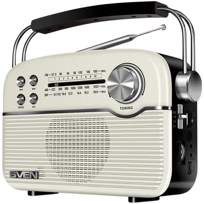 Speaker SVEN SRP-500, white (3W, Bluetooth, FM/AM/SW, USB, microSD, AUX, battery)