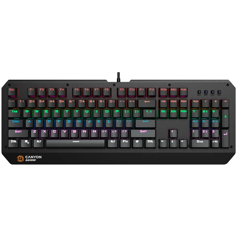CANYON Hazard GK-6, Wired multimedia gaming keyboard with lighting effect, 108pcs rainbow LED, Numbers 104keys, EN double injection layout, cable length 1.8M, 450.5*163.7*42mm, 0.90kg, color black