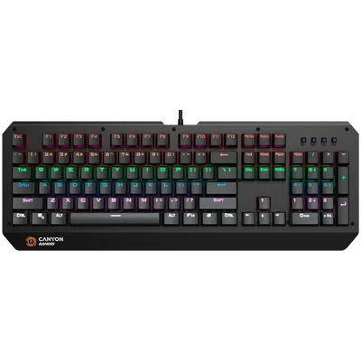 CANYON Hazard GK-6, Wired multimedia gaming keyboard with lighting effect, 108pcs rainbow LED, Numbers 104keys, EN double injection layout, cable length 1.8M, 450.5*163.7*42mm, 0.90kg, color black