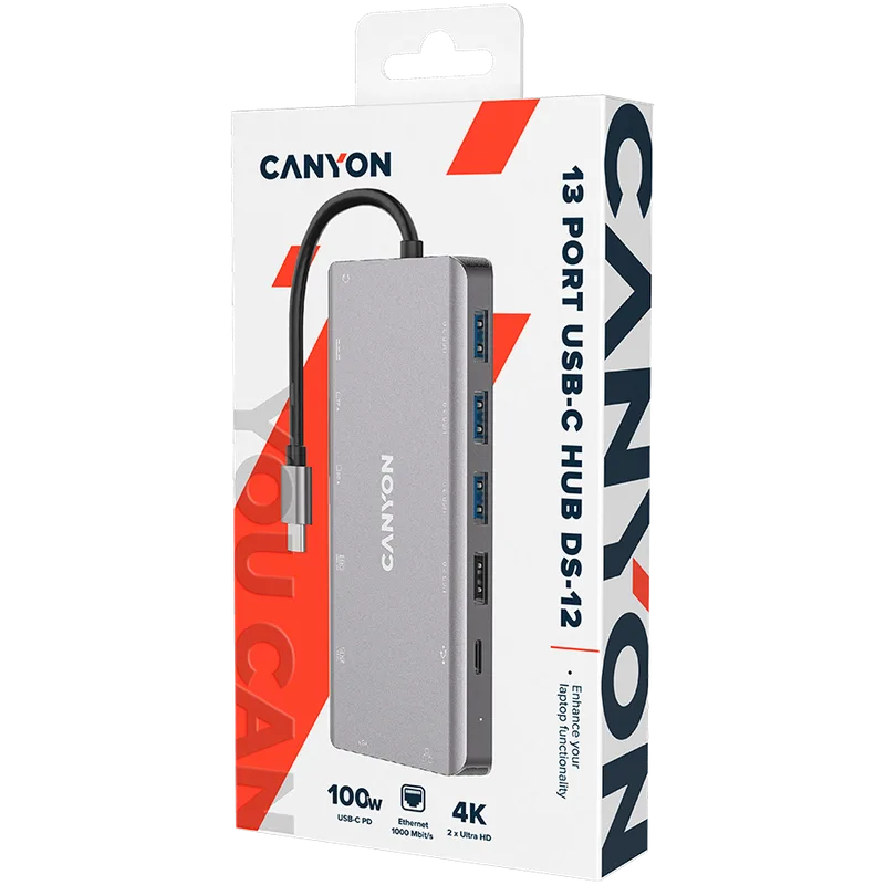 CANYON hub DS-12 13in1 4k USB-C Dark Grey