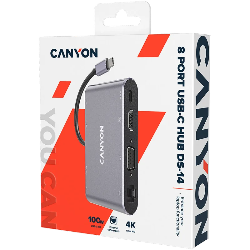 CANYON hub DS-14 8in1 4k USB-C Dark Grey