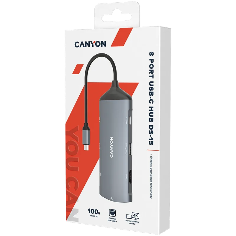CANYON hub DS-15 8in1 4k USB-C Dark Grey