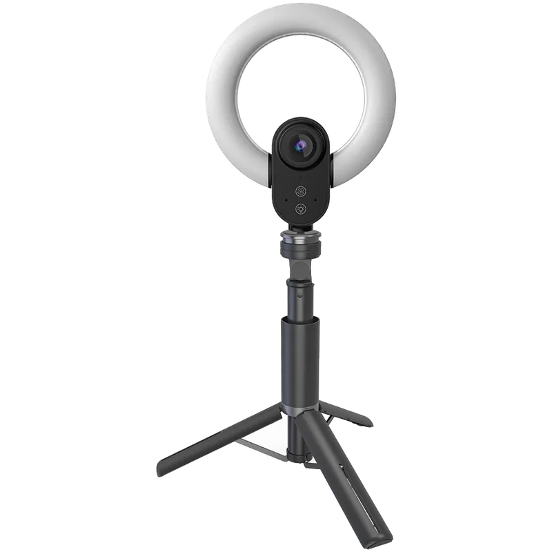 LORGAR Circulus 910, Streaming web camera, 5MP 2592X1944 max resolution, up to 60fps, 1/2.8", Sony STARVIS CMOS image sensor, full glass lens, 5.5'' built-in ring light (1700-14 000K), foldable tripod, auto focus, dual microphones with AI noise reduction, USB Type C, size: 470*133*115mm, 0.525kg, black+white