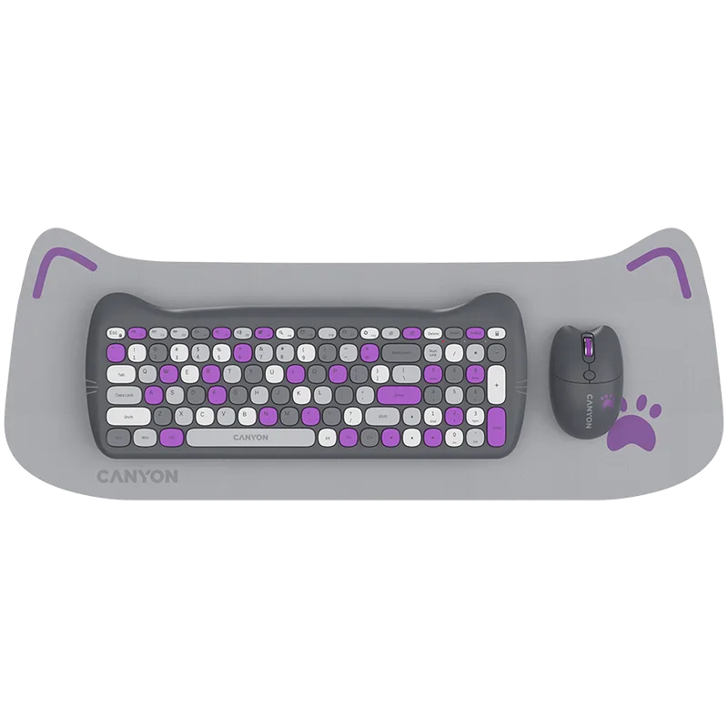 CANYON HSET-W6 EN Keyboard+Mouse Kitty Edition AAA+АА Wireless Violet