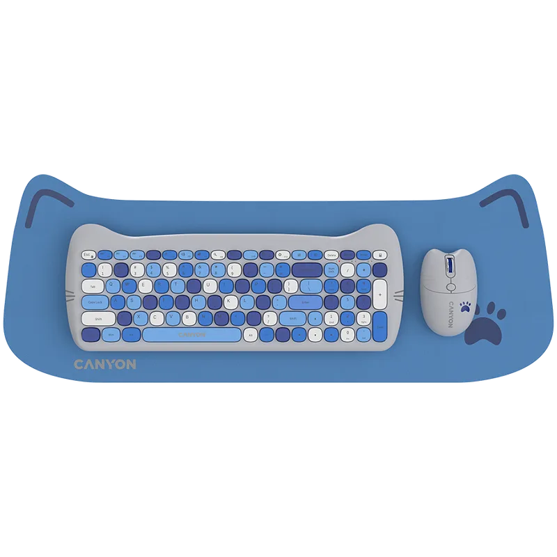 CANYON HSET-W6 EN Keyboard+Mouse Kitty Edition AAA+АА Wireless Blue