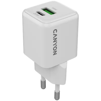 CANYON charger CU20AC GaN 20W 1xPD 1xQC EU White