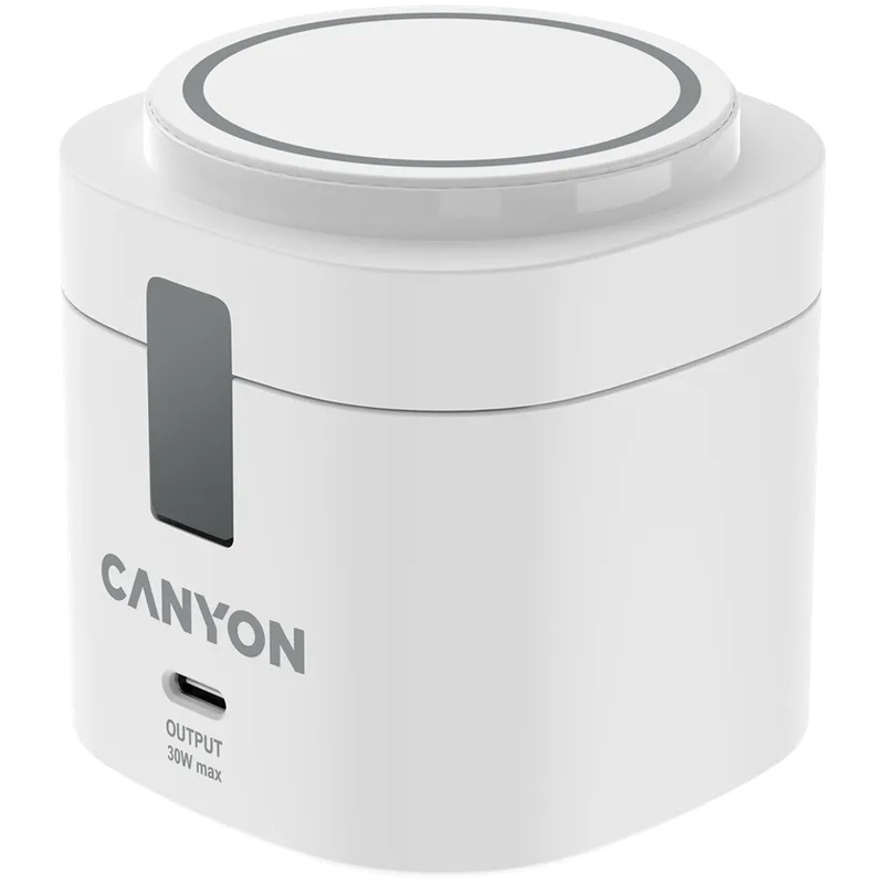 Canyon 4 in 1 Wireless Charging Stand, 30W max, Size: 70x70x70.3mm, weight: 414g, with 65W charger and 1M cable, white