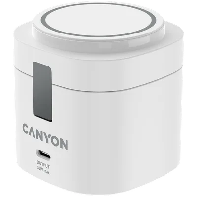 Canyon 4 in 1 Wireless Charging Stand, 30W max, Size: 70x70x70.3mm, weight: 414g, with 65W charger and 1M cable, white