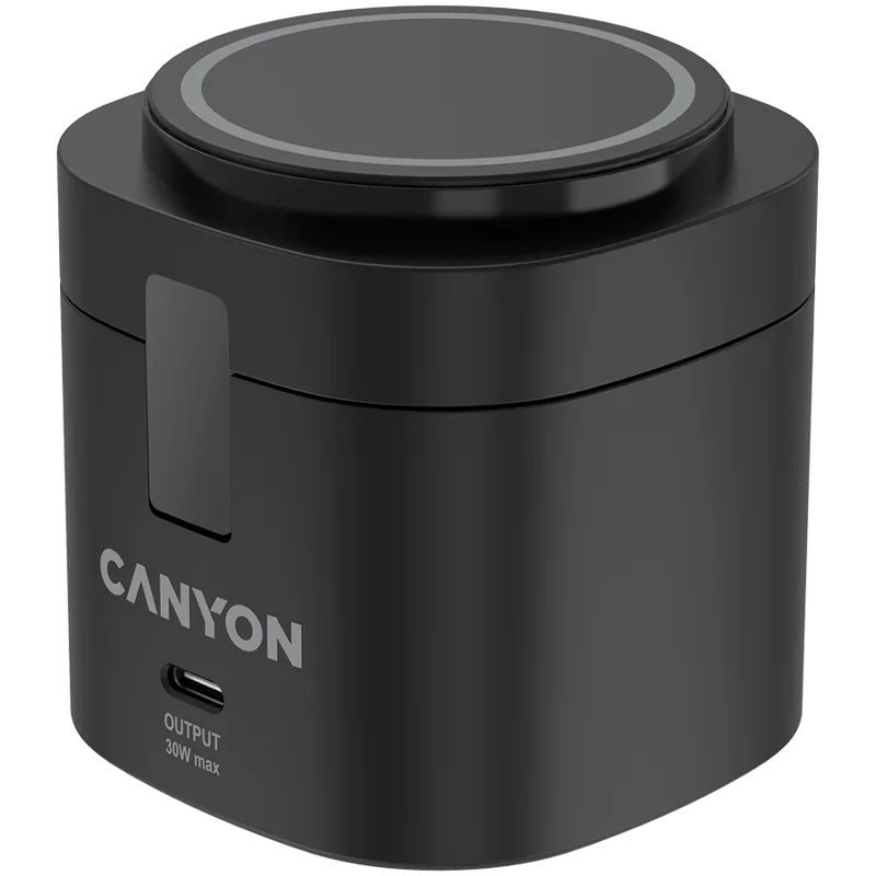 Canyon 4 in 1 Wireless Charging Stand, 30W max, Size: 70x70x70.3mm, weight: 414g, with 65W charger and 1M cable, black