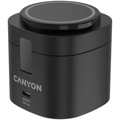 Canyon 4 in 1 Wireless Charging Stand, 30W max, Size: 70x70x70.3mm, weight: 414g, with 65W charger and 1M cable, black