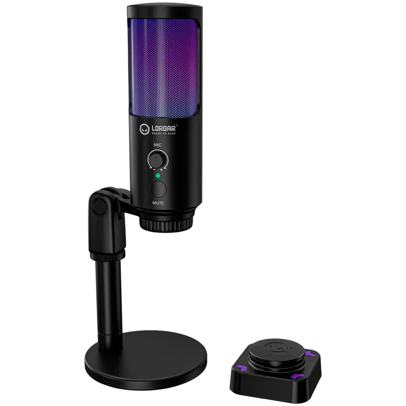 LORGAR SMP40, RGB Microphone with external mute button and metal stand, Black