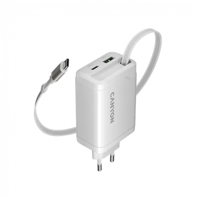 CANYON charger OnCharge 65RC Build-In Cable USB-C 65W 1xPD 1xQC EU White