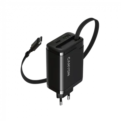 CANYON charger OnCharge 65RC Build-In Cable USB-C 65W 1xPD 1xQC EU Black