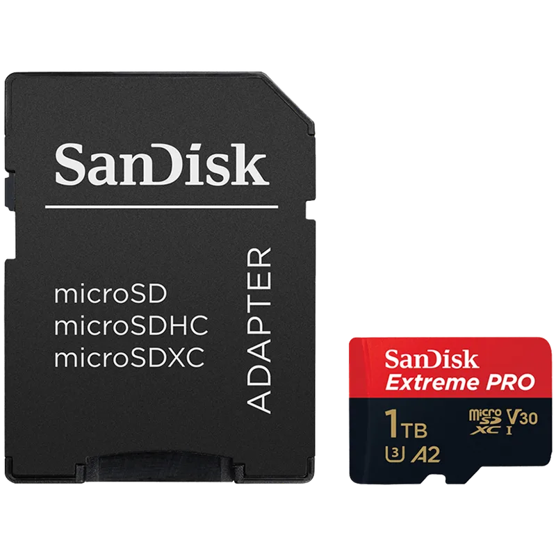 SANDISK Extreme PRO microSDXC 1TB + SD Adapter + 2 years RescuePRO Deluxe up to 200MB/s & 140MB/s Read/Write speeds A2 C10 V30 UHS-I U3