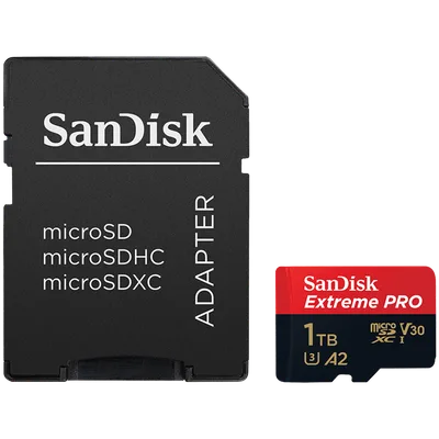 SANDISK Extreme PRO microSDXC 1TB + SD Adapter + 2 years RescuePRO Deluxe up to 200MB/s & 140MB/s Read/Write speeds A2 C10 V30 UHS-I U3