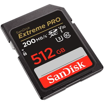 SANDISK Extreme PRO 512GB SDXC Memory Card + 2 years RescuePRO Deluxe up to 200MB/s & 140MB/s Read/Write speeds, UHS-I, Class 10, U3, V30