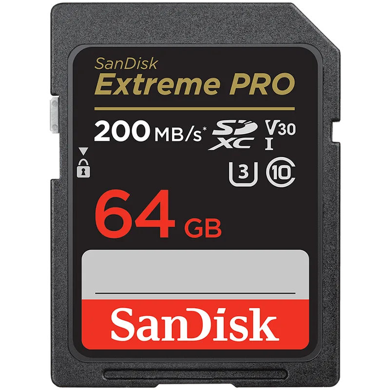 SANDISK Extreme PRO 64GB SDXC Memory Card + 2 years RescuePRO Deluxe up to 200MB/s & 90MB/s Read/Write speeds, UHS-I, Class 10, U3, V30