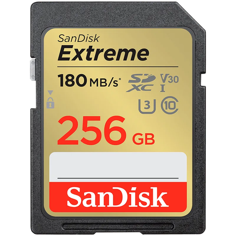 SANDISK Extreme 256GB SDXC Memory Card + 1 year RescuePRO Deluxe up to 180MB/s & 130MB/s Read/Write speeds, UHS-I, Class 10, U3, V30