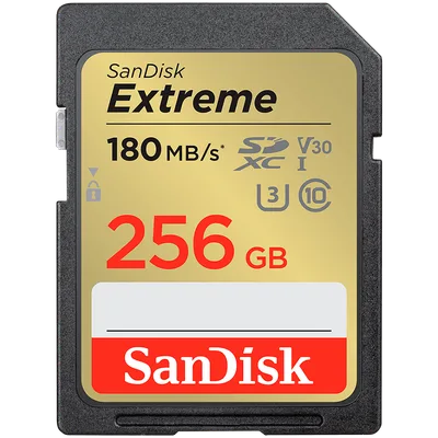 SANDISK Extreme 256GB SDXC Memory Card + 1 year RescuePRO Deluxe up to 180MB/s & 130MB/s Read/Write speeds, UHS-I, Class 10, U3, V30