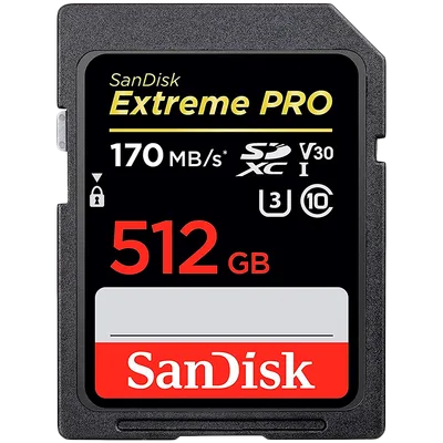 SANDISK Extreme 512GB SDXC Memory Card + 1 year RescuePRO Deluxe up to 180MB/s & 130MB/s Read/Write speeds, UHS-I, Class 10, U3, V30