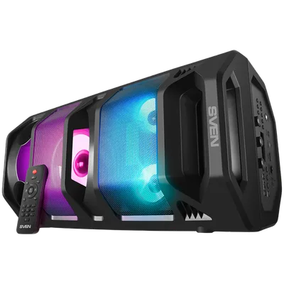 2.0 portable speaker SVEN PS-670, black, power output 2x32.5W (RMS), TWS, Bluetooth, FM, USB, microSD, LED-display, RC, lithium battery