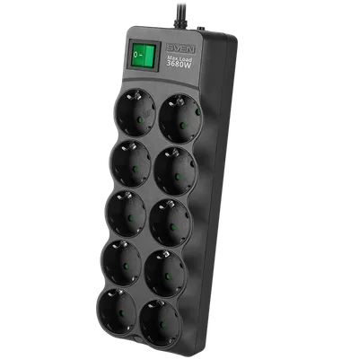 Surge Protector SVEN  SF-10E-16 1,8 m, 16A, 3.6kW, (10 sockets with children protection), black