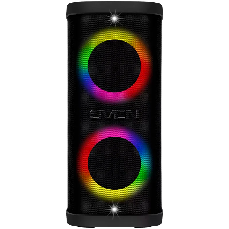 Portable speaker SVEN PS-950, black, power output 2x80W (RMS), TWS, Bluetooth, IPx4, FM, USB, microSD, LED-display, lithium battery
