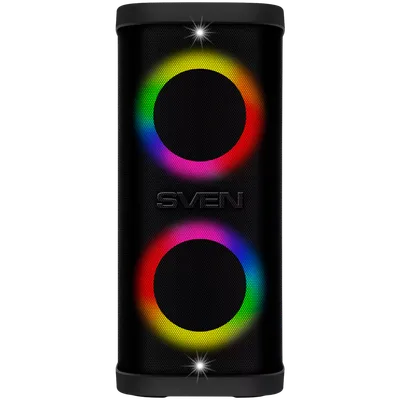 Portable speaker SVEN PS-950, black, power output 2x80W (RMS), TWS, Bluetooth, IPx4, FM, USB, microSD, LED-display, lithium battery
