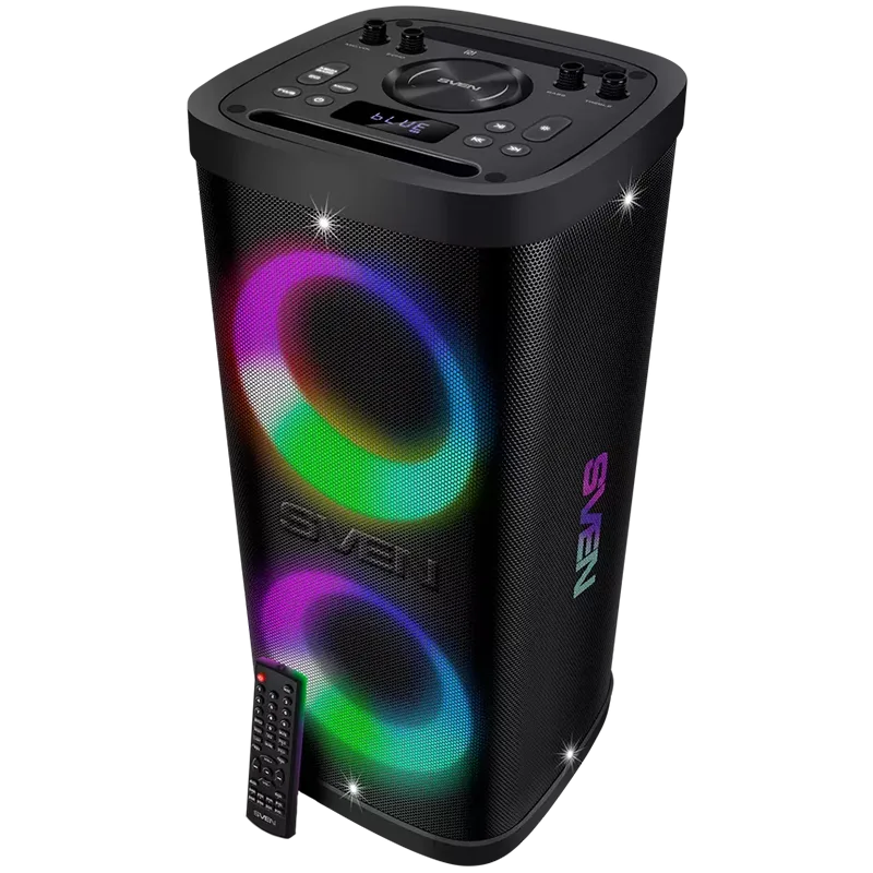 Portable speaker SVEN PS-930, black, power output 2x75W (RMS), TWS, Bluetooth, FM, USB, microSD, LED-display, lithium battery