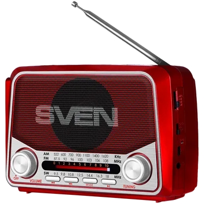 Speaker SVEN SRP-150, red (3W, Bluetooth, FM/AM/SW, USB, microSD, flashlight, battery)