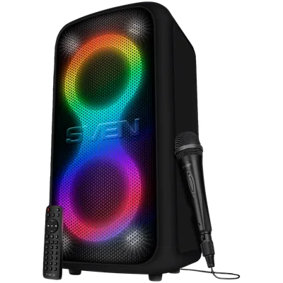Portable speaker SVEN PS-1000, black, power output 2x80W (RMS), TWS, Bluetooth, FM, USB, LED-display, lithium battery