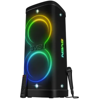 Speaker Party Box SVEN PS-1250, black (300W, TWS, IPx4, Bluetooth, FM, USB, microSD, LED-display, 13500mAh)