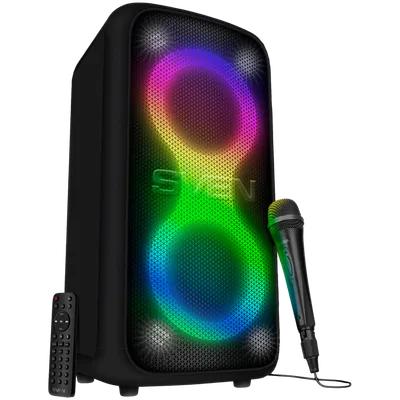 2.0 portable speaker SVEN PS-960, black, power output 2x80W (RMS), TWS, Bluetooth, FM, USB, LED-display, lithium battery