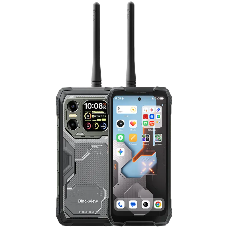 Blackview XPLORE 1 Walkie-talkie 22km 5G Rugged Phone 6.78-inch FHD 2460x1080 120Hz+2.01-inch 296x240 12+256GB MTK Dimensity 7050 octa-core 2.4Ghz Cam 50+64MP+20MP Night Vision 20000mAh NFC Gorilla Glass 5 Android 15 MIL-STD Black