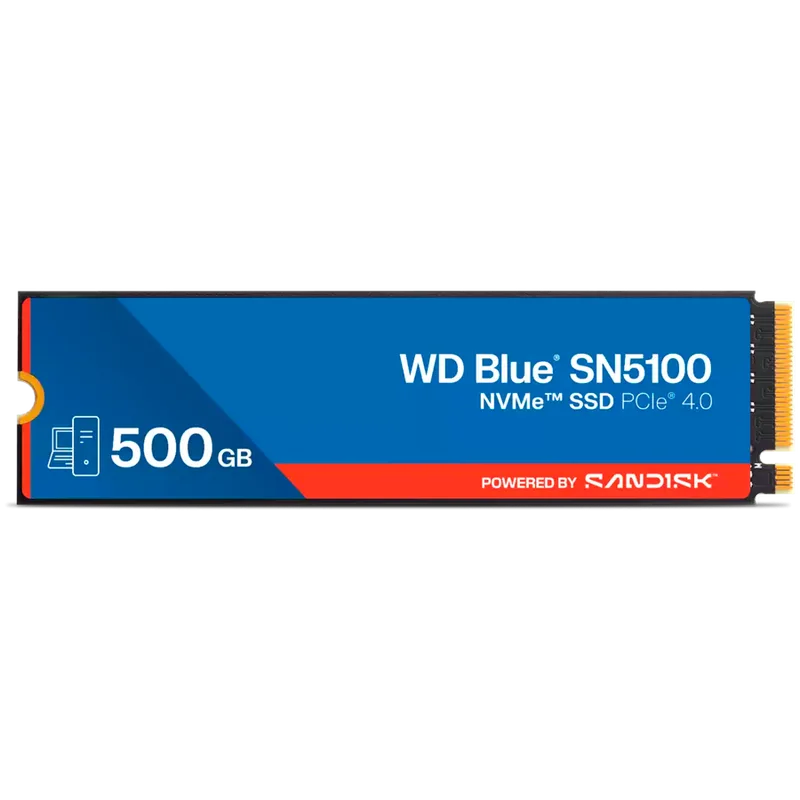 SSD|SANDISK|300xTBW rating|MTBF 1750000 h|Read speed 6600 MB/s|Write speed 5600 MB/s|NVMe Yes|PCI Express 4.0|M.2|500 GB|POWERED BY SANDISK|Blue SN5100|WDS500G5B0E-00CPE0
