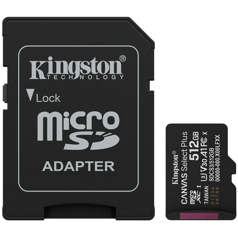 Kingston 512GB microSDXC Canvas Select Plus Gen3 150MB/s A1 Card + Adapter