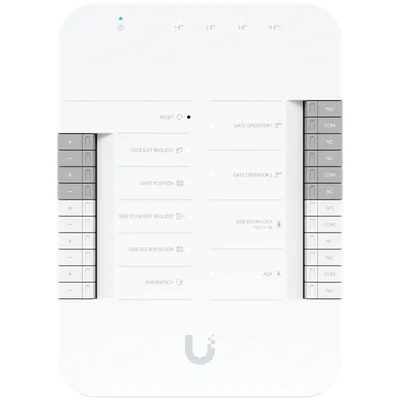 Ubiquiti UA-Hub-Gate advanced Gate Hub enabling seamless gate access control via connected Access readers or Intercom, 2x Gate operator terminals, Lock terminal (12V) for side door, AUX terminal for an external siren