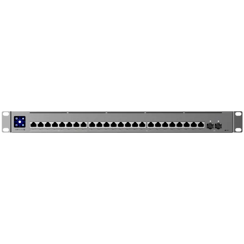 Switch|UBIQUITI|Pro XG 24 PoE|Switch type Managed|Switch layer L2/L3|Rack mounting Yes|Stackable Yes|Form factor 1U|24xRJ-45 ports|RJ-45 Ports Type 10G Ethernet (100/1000/10000)|8x2.5G Ethernet (copper) ports quantity|16x10G Ethernet (copper) ports quantity|2xSFP28 ports quantity|10G support Yes|Power over Ethernet (PoE) Yes|24xPower over Ethernet 4PPoE (PoE++) ports quantity|Total Power over Ethernet (PoE) budget 720 W|USW-PRO-XG-24-POE