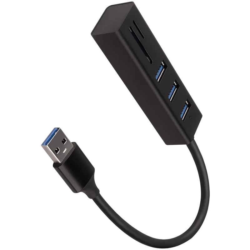 AXAGON HMA-CR3A 3x USB-A + SD/microSD, USB3.2 Gen 1 hub, metal, 20cm USB-A cable