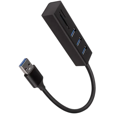 AXAGON HMA-CR3A 3x USB-A + SD/microSD, USB3.2 Gen 1 hub, metal, 20cm USB-A cable