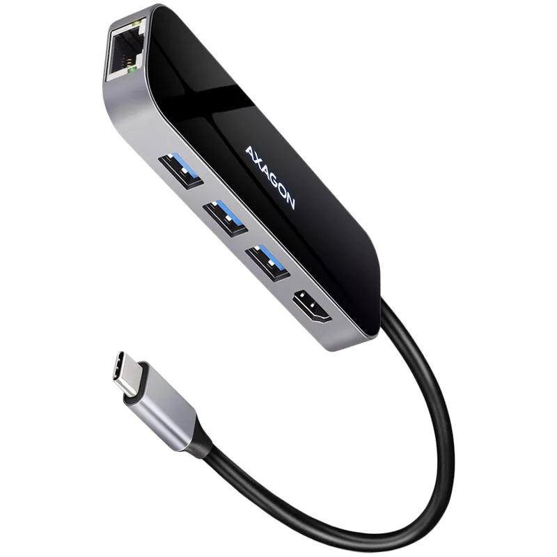 Axagon Multiport USB 3.2 Gen 1 hub. HDMI, Gigabit LAN and Power Delivery. 20 cm USB-C cable.
